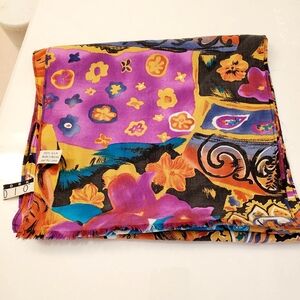 NEW YORK STUDIO Colorful 100% Silk Scarf, Floral & Abstract Pattern, Korea 76 In